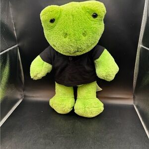 Build A Bear Spring Green Frog Plush Stuffed Animal Blue Polo Shirt Clean 22 BAB